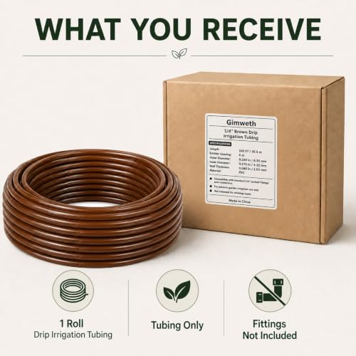 1/4 Inch Drip Irrigation Tubing, 100 ft Brown PVC Dripline
