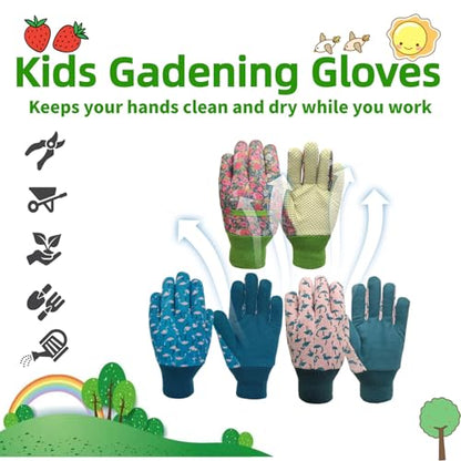 Gardening Gloves for Kids,Toddler,Children,Gift,Cute Pattern,Age3-8 - color: 3 Pairs Per Pack, size: Medium