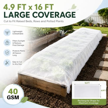 MAQIHAN Plant Covers Freeze Protection - 4.9ft x 16ft Frost Cloth for Plant - size: 4.9 ft x 16 ft