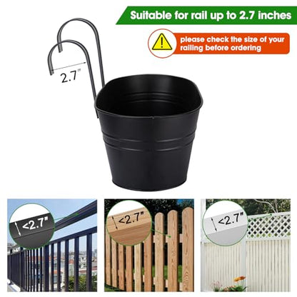 Railing Planter Box, 16" Large Hanging Planters for Outdoor Plants, 3 Pack