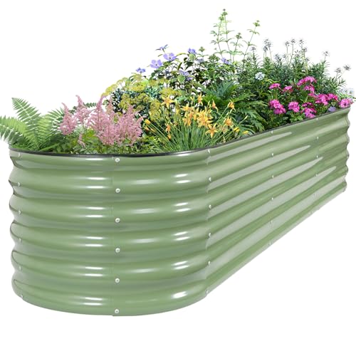 Galvanized Raised Garden Bed Outdoor, 8x2x1.4ft, Olive Green - color: Olive Green, size: 8×2×1.4ft (1 Pack)
