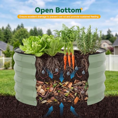 3-Pack Round Raised Garden Bed Outdoor 2x2x1ft Planter Box, PeaGreen - color: Pea Green, size: 2x2x1ft (3 PCS)