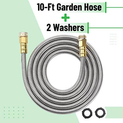 UNCO- Metal Garden Hose, 10 Feet Stainless Steel No Kink, Durable Flexible - color: Silver, size: 10 ft