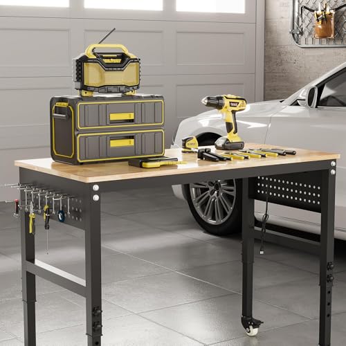 DNYKER 48" Adjustable Heavy Duty Workbench with Power Outlets & Pegboard - size: 48 INCH/Power outlets