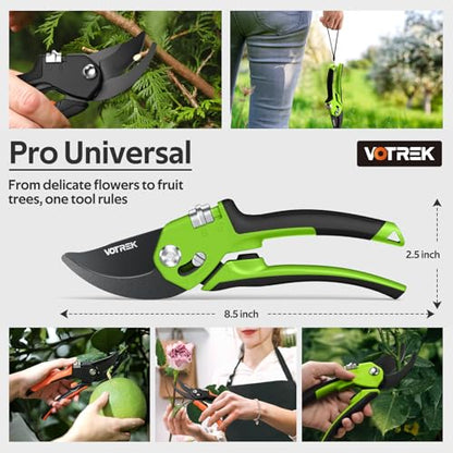 Pruning Shears, Patented Stepless Handle Opening for All Hand Size - color: Green