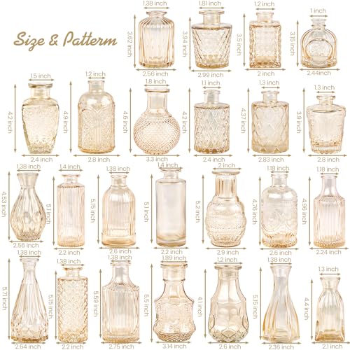 TBWIND 24pcs Amber Glass Bud Vases Set - color: Amber-24pcs, size: 24Pcs