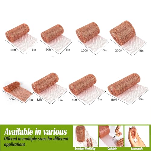 5" x 32 ft Copper Mesh Rodent Control Copper Wool for Slug Mice Snail Pest - size: 5 inx32 ft
