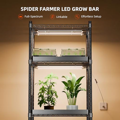 Spider Farmer 2FT T5 LED Grow Lights for Indoor Plants, 5000K 3000K 660nm Full Spectrum 80W (4x20W), IP65 Waterproof Linkable LED Plant Light Strips, 4-Pack for Seed Starting Hydroponics - size: 80W, Standard