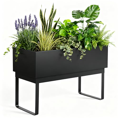 Worth Raised Metal Planter Box with Legs, 30"x12.5"x24" Elevated Garden Bed for Indoor & Outdoor Use – Matte Black Galvanized Steel Planter with Drainage Hole & Plug for Vegetables, Flowers & Herbs - color: Matte Black, size: 30"L×12.5"×24"