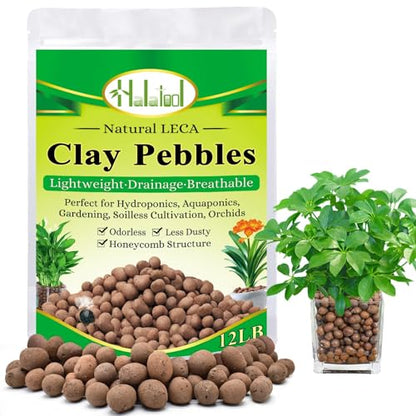 Halatool 12LB Leca Clay Pebbles for Plants, 4-16mm Hydro Balls for Drainage - size: 12LB