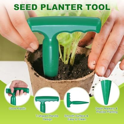 M METERXITY 1-Set Seed Planter Tool, Plastic Hand Dibber Garden Tool with Handle for Sowing Seeds/Transplanting/Planting Bulbs, Handheld Digging Hole Punch Adjustable Dispensers [Dark Green] - color: Dark green