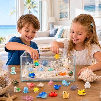 60pcs Mini Sea Animals Tiny Resin Animal Figurines Aquarium Ornaments Decor