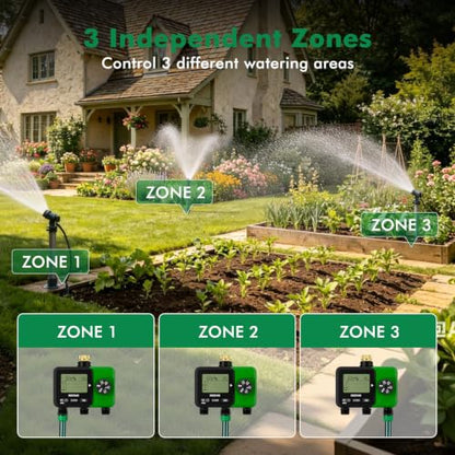 RESTMO 3-Zone Sprinkler Timer for Garden Hose with Brass Inlet