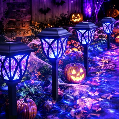 GIGALUMI Solar Halloween Lights Outdoor Decor, Solar Pathway Lights 6 Pack - color: Purple, size: 6 Pack