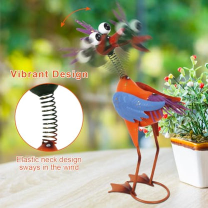 Metal Wacky Rooster Garden Statue for Patio, Backyard, Lawn - color: Yellow & Blue