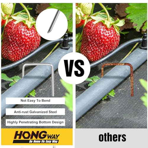 HongWay 240 Pack Landscape Staples 4 Inch, Galvanized Garden Stakes - size: 4 Inch