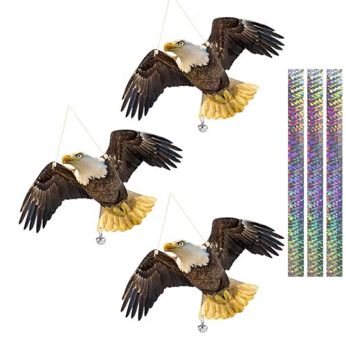 Flat Fake Hawk to Keep Pigeon Away with Reflective Tape, 3Pcs Pigeon Scare Devices, Plastic Hawk to Scare Pigeon Away from Porch Patio Balcony, Garden Hawk to Scare Woodpecker Squirrel for Outdoor - color: Black 01, size: 3 Pcs
