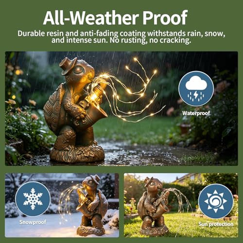 Solar Turtle Statue with Saxophone String Lights for Garden Decor