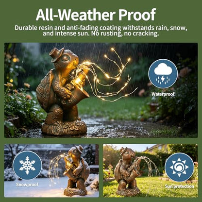 Solar Turtle Statue with Saxophone String Lights for Garden Decor