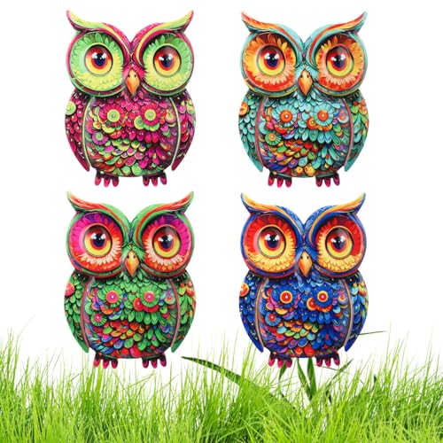 Junware Metal Owl Wall Decor, 4Pcs Owl Iron Wall Art Sculptures Hanging Sculpture Decoration. Outdoor Fence Art for Home Garden, Fence, Patio, Yard, Bedroom Outside Gifts for Adults - color: Owl-4Pcs