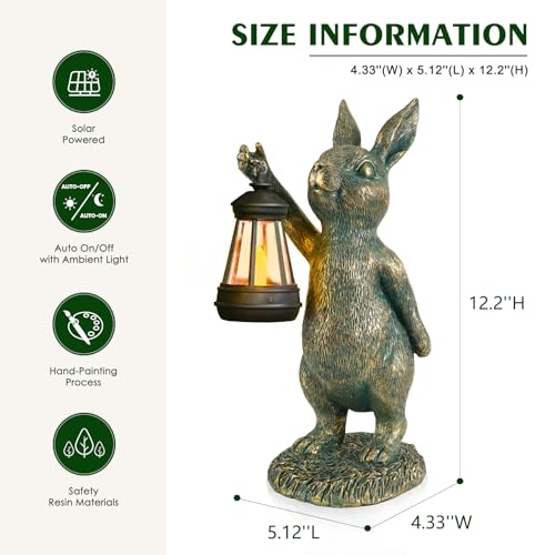 Rabbit Garden Statues with Solar Lantern Bunny Outdoor Figurine