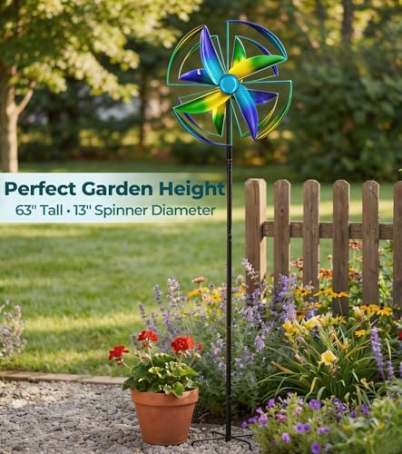 Wind Spinner Outdoor, 63" Double-Sided Metal Yard Decor