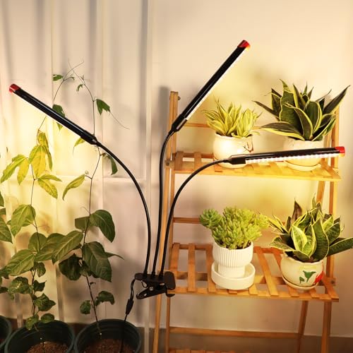 3Head Clip Grow Light, LED Full Spectrum Grow Lamp with Timer - size: Clip Light(27W)