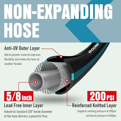Garden Hose 100 ft x 5/8" with Nozzle, Water Hose Heavy Duty Flexible, Lightweight Kink-less Hybrid Hose with Swivel Handle, Male to Female Fittings (Blue, 100FT) - color: Blue, size: 100ft