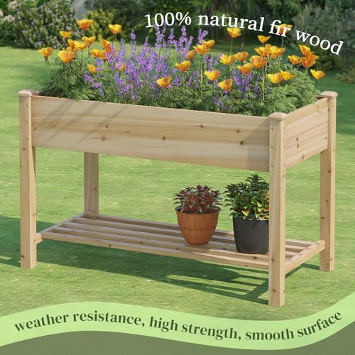 Wooden Planter Elevated Wooden Raised Garden Bed with Legs Planter Box - color: Natural, size: 48*24*30.5IN