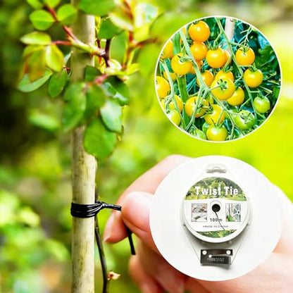 328ft(100m) Garden Plant Twist Ties with Cutter - color: Black