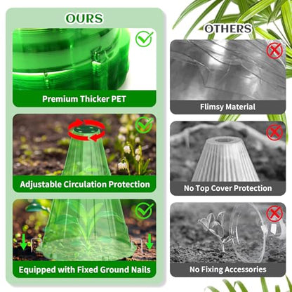 Garden Cloches for Plants, 40 Pack Garden Cloche with Rotary Vent, Reusable Bell Plant Covers with 40Pcs Ground Stakes, Plant Cloche Protectors from Animals Snails Birds Chickens, 7.9" H X 6.7" D - color: Green-40pc