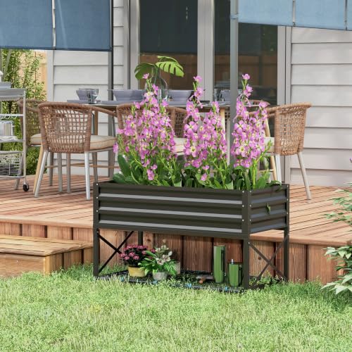 Outsunny Raised Garden Bed with Galvanized Steel Frame, Black - color: Black