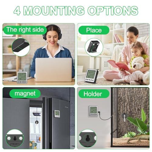 Digital Refrigerator Freezer Fridge Thermometer with Extra Sensor Reptile Thermometer Indoor Hygrometer max and min Remember Black ZZ20