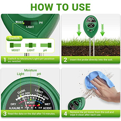 Dr.meter Plant Moisture Meter 3 in 1 Soil Moisture Light pH Tester