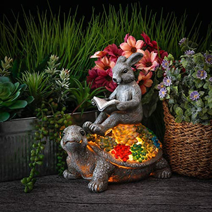 TERESA'S COLLECTIONS Rabbit Turtle Garden Decor with Solar Light 6.3" - size: Medium