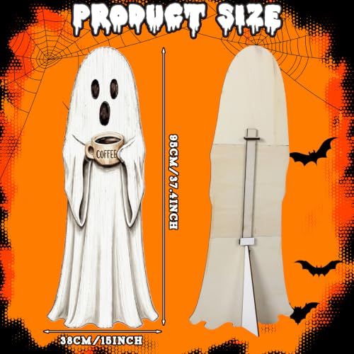 37.4 Inch Halloween Front Porch Decor, Coffee Ghost Wooden Porch Sign - style: Ghost