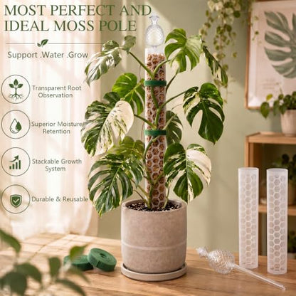 4 Pack 24 Inch,Self Watering Plastic Moss Pole for Monstera - size: 4-pack - 24 inches - with watering can