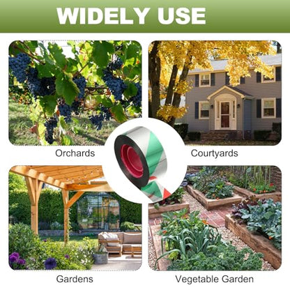 MECCANIXITY 262ft Long 1" Wide Green/Silver Dual Side Reflective Holographic Flash Bird Scare Tape Ribbon to Keep Birds Away, Hang Tie on Garden Farm Orchards Balcony Patio Yard Fence - color: Green Silver, size: 262.4ft x 0.94in