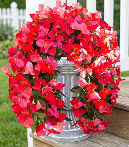 2 PCS Bougainvillea Artificial Hanging Flowers Plants for Outdoors, Mix - color: Hot Pink + Red
