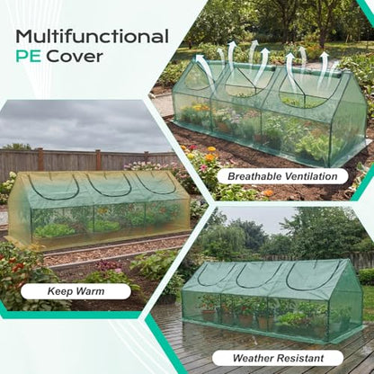 BPS 9x3x3 FT Mini Greenhouse with Roll-Up Zipper Windows, Green PE - color: Green, size: 9x3x3 FT