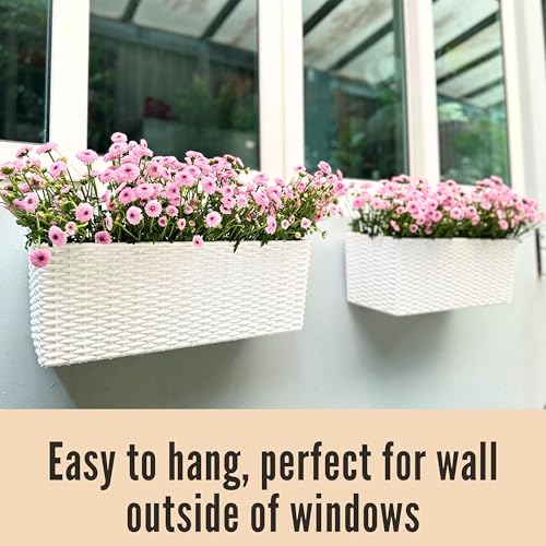 LaLaGreen Window Boxes Planter (20in, 4 Pack) Outdoor Wall Hanging Planters - color: White X 4