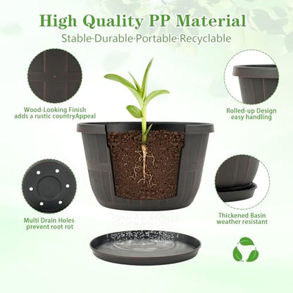 Quarut 4 Pack 10 inch Flower Pots,Plastic Plants Pots Outdoor - color: Brown, size: 10 inch-4 pack