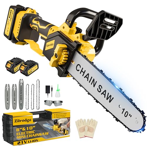 8“ & 10” Mini Chainsaw Cordless Battery Powered, Electric Chainsaw 2 in 1, Brushless Battery Chainsaws Handheld Chain Saw for Tree Branches, Courtyard, DIY, Garden, Gifts for Women Men Dad Husband - color: Yellow