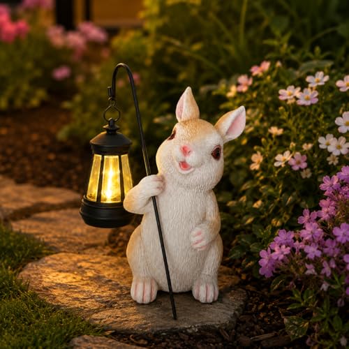 YODY Solar Bunny Statue for Garden Outdoor Decor- Rabbit Figurine Lantern for Patio, Balcony, Yard, Lawn Ornament- Unique Birthday Gifts for Mom Grandma Women - color: Yellow Rabbit