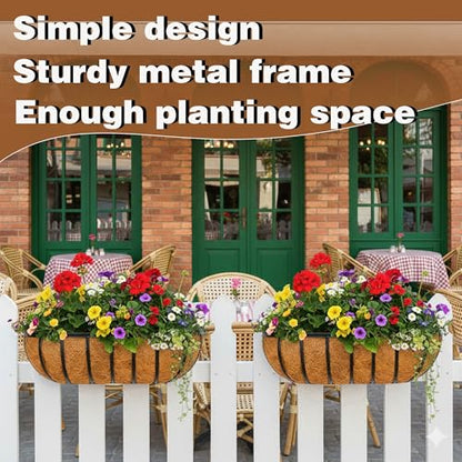 2 Pcs 36“ Railing Planter Window Box Deck Railing Planter Boxes with Coco Liner English Horse Trough Planters Metal Wall-Mounted Planters Basket for Outdoor Balcony Porch Fence Patio Rail - size: 36 Inch