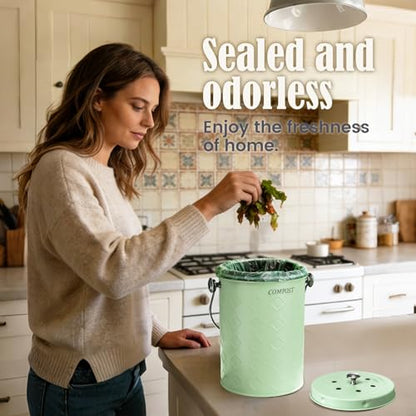 AOSION Countertop Compost Bin Kitchen,Odorless Indoor Compost Bin with Lid - color: Green