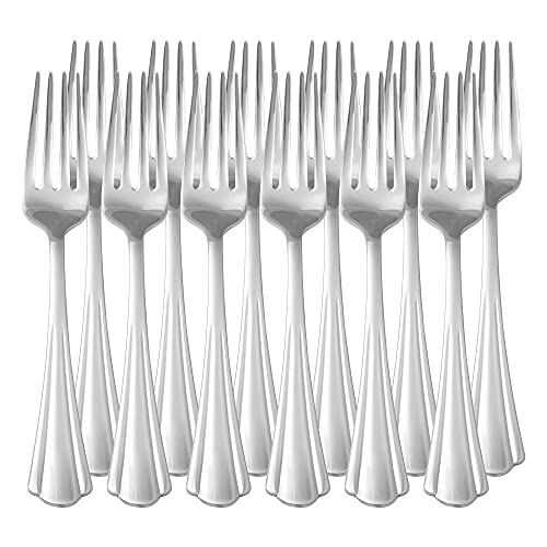 Amazon Basics Stainless Steel Dishwasher Safe Dinner Forks with Scalloped Edge, Well-Balanced Weight, Silver, 12 Count (Pack of 10) - size: Dinner Forks (Pack of 10)