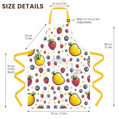 Kosseco Cute Aprons for Women with 1 pocket, Cooking Kitchen Baking Gardening Adjustable Waterproof Aprons for Women - color: Yellow Fruit