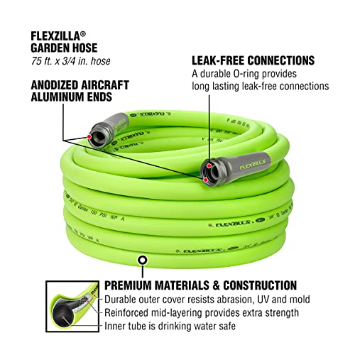 Flexzilla Garden Hose 3/4 in. x 75 ft., Lightweight All-Weather Water Hose, Durable and Flexible, Leak-Free Connections - size: 75ft