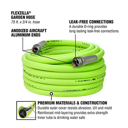Flexzilla Garden Hose 3/4 in. x 75 ft., Lightweight All-Weather Water Hose, Durable and Flexible, Leak-Free Connections - size: 75ft